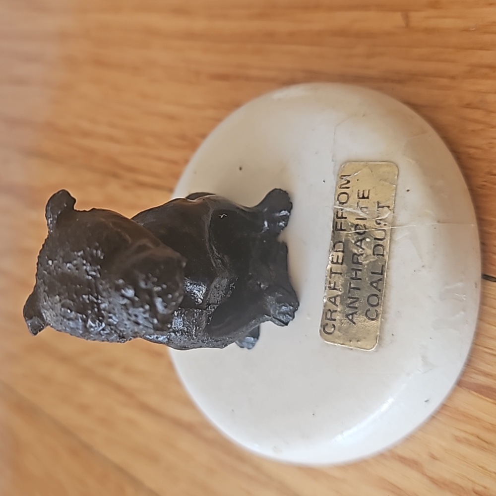 RARE Antique Coal Dust Created Dog Figurine Ceramic & Anthracite coal rarefind
